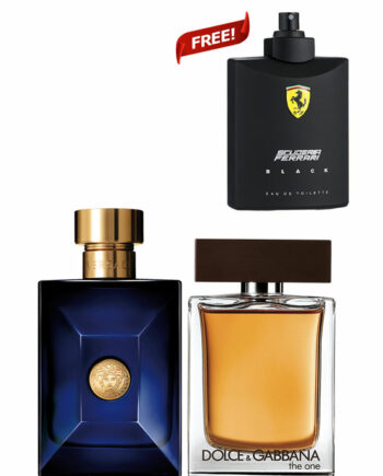 Bundle for Men: Dylan Blue for Men, edT 100ml by Versace + The One for Men, edT 100ml by Dolce and Gabbana + Scuderia Ferrari Black - Tester without Cap - for Men, edT 125ml by Ferrari Free!