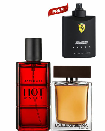 Bundle for Men: Hot Water for Men, edT 110ml by Davidoff + The One for Men, edT 100ml by Dolce and Gabbana + Scuderia Ferrari Black - Tester without Cap - for Men, edT 125ml by Ferrari Free!