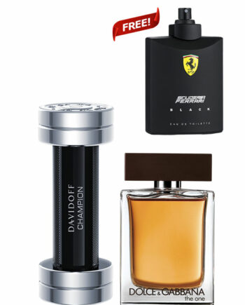 Bundle for Men: Champion for Men, edT 90ml by Davidoff + The One for Men, edT 100ml by Dolce and Gabbana + Scuderia Ferrari Black - Tester without Cap - for Men, edT 125ml by Ferrari Free!